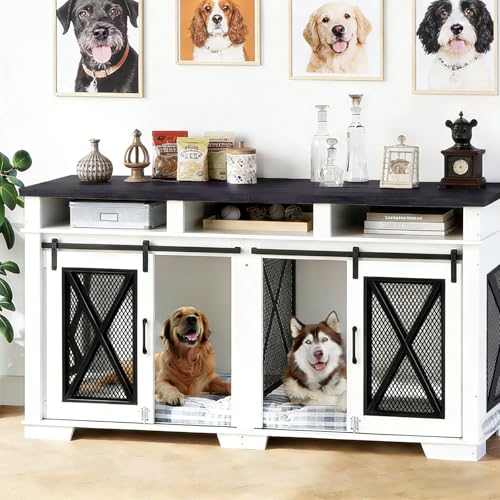 Double Dog Crate Furniture with Storage Drawers