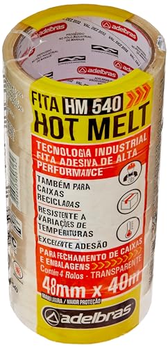 Fita para Empacotamento, Hot Melt, 48 cm x 40 metros, Transparente, Adelbras, Pacote com 04 Unidades