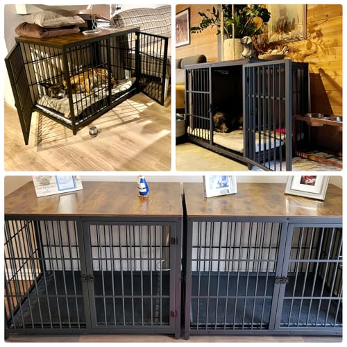 BingoPaw Indoor Hundekäfig Möbel Schrank: Hundekäfig XXL mit Holz Beistelltisch und herausnehmbar Tablett, Hundebox für Zuhause Große Hunde, Modern Hundehaus TV Schrank Tierkäfig Schwarz 107x71x81 cm