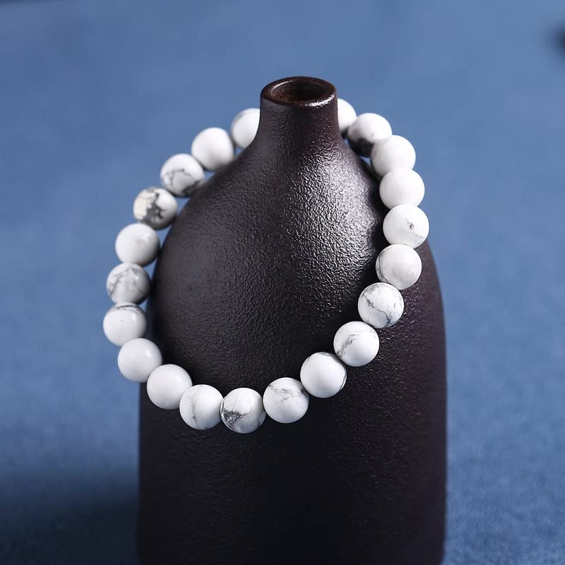 Pulsera de turquesa blanca natural de 12mm para mujer ajustable 3