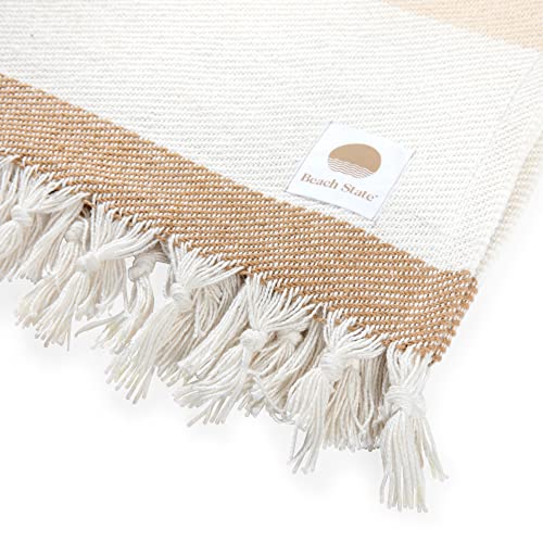 Beach State Oceanside Beach Blanket, 66" X 80", 100% Cotton Premium Picnic Blanket, Oversized Beach Towel With Fringe, Boho Beach Accessories (Driftwood Stripe) #TOP7
