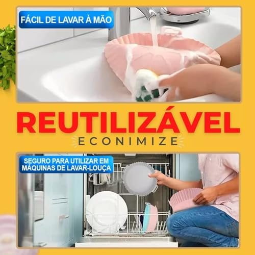 Kit Com 6 Formas de Silicone Reutilizável Cesta Redonda de Silicone Para Air Fryer, Forno, Microonda