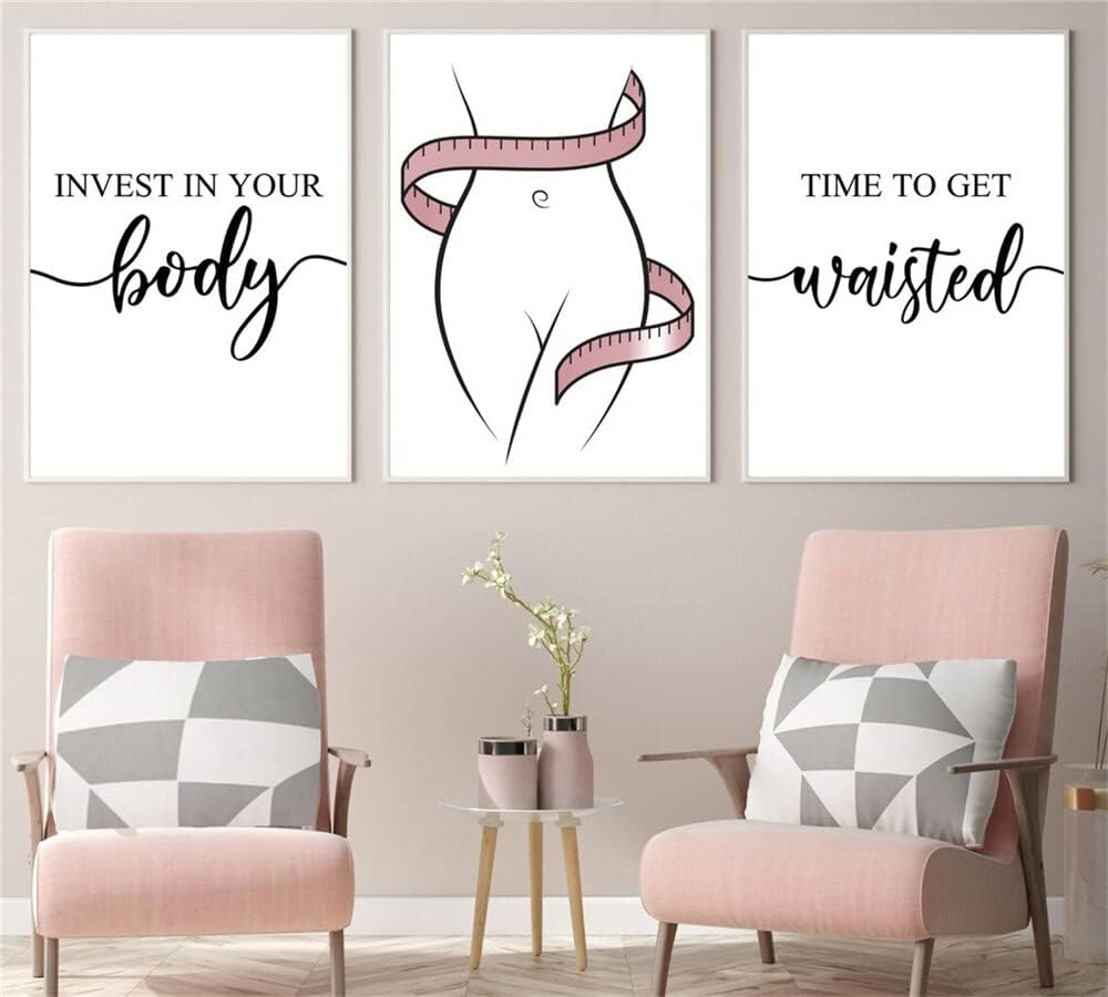 Waist Training 3 Pieces Blush Pink Waist Trainer Posters Prints Body Sculpting Wall Art Medical Spa Canvas Painting for Spa Salon Massage Beauty Salon Decor with Inner Frame