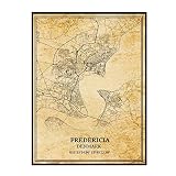 TANOKCRS Fredericia Danemark Affiche vintage Art mural Carte de route de la ville Souvenir de voyage Cadeau Décoration d'intérieur Sans cadre