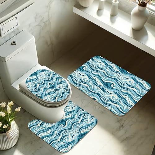 Rideau de douche imperméable vagues modernes bleu sarcelle en toile polyester