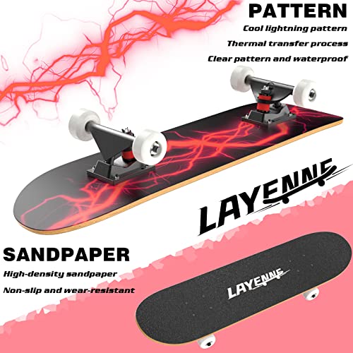 LAYENNE Skateboard, 31 * 8 Zoll Komplettes Skateboard, 7 Schichten Ahorn Skateboard Deck, ABEC-11 Halterung, Geeignet für Erwachsene, Anfänger, Jungen, Mädchen, Jugendliche und Kinder-red