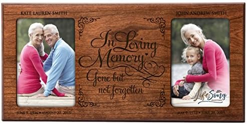 LifeSong Milestones Personalized Memorial Sympathy Picture Frame, in Loving Memory Gone But Not Forgotten, Custom Frame Holds Two 4x6 Photos, Made in USA (Cherry)