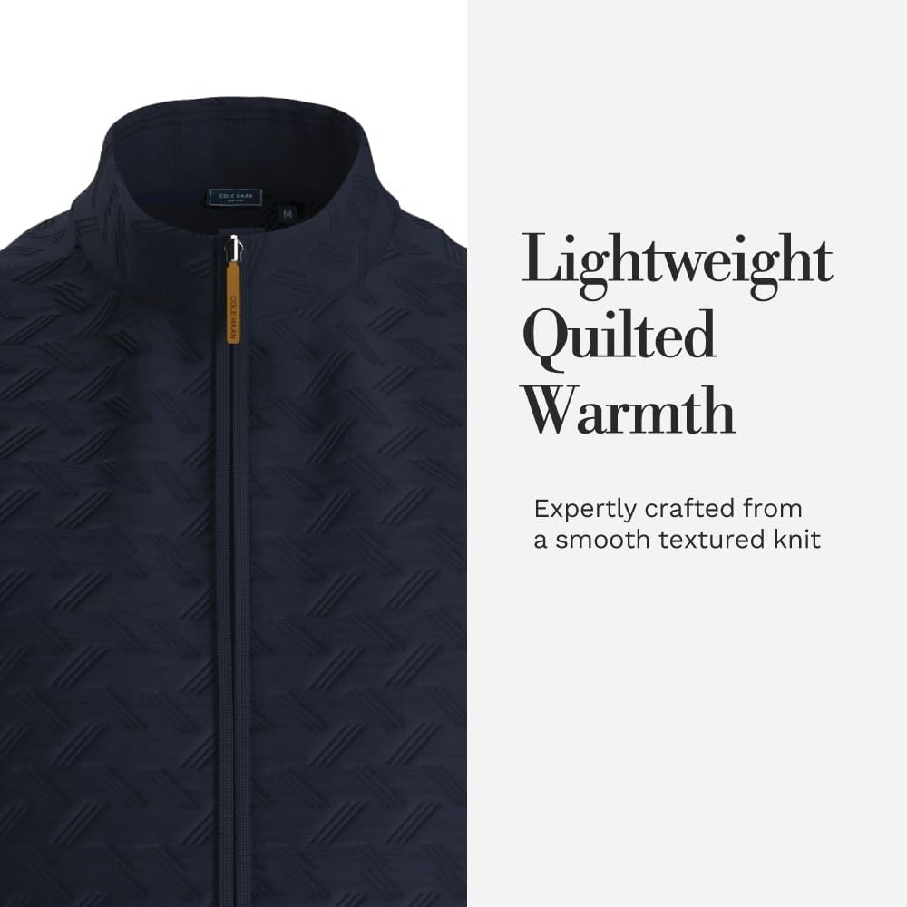 Cole Haan Artisan Vest for Men - Modern Thermo-Regulating Hybrid Vest with Deep Welt Pockets and Leather Pull, Standard Fit