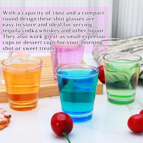 Encheng Colorful Shot Glasses Set of 2,Round 1.6oz Shot Glass Bulk Set with Heavy Base,Cute Glass Tequila Shot Glasses for Vodka,Tequila,Whiskey,Liquors - Thumbnail 5