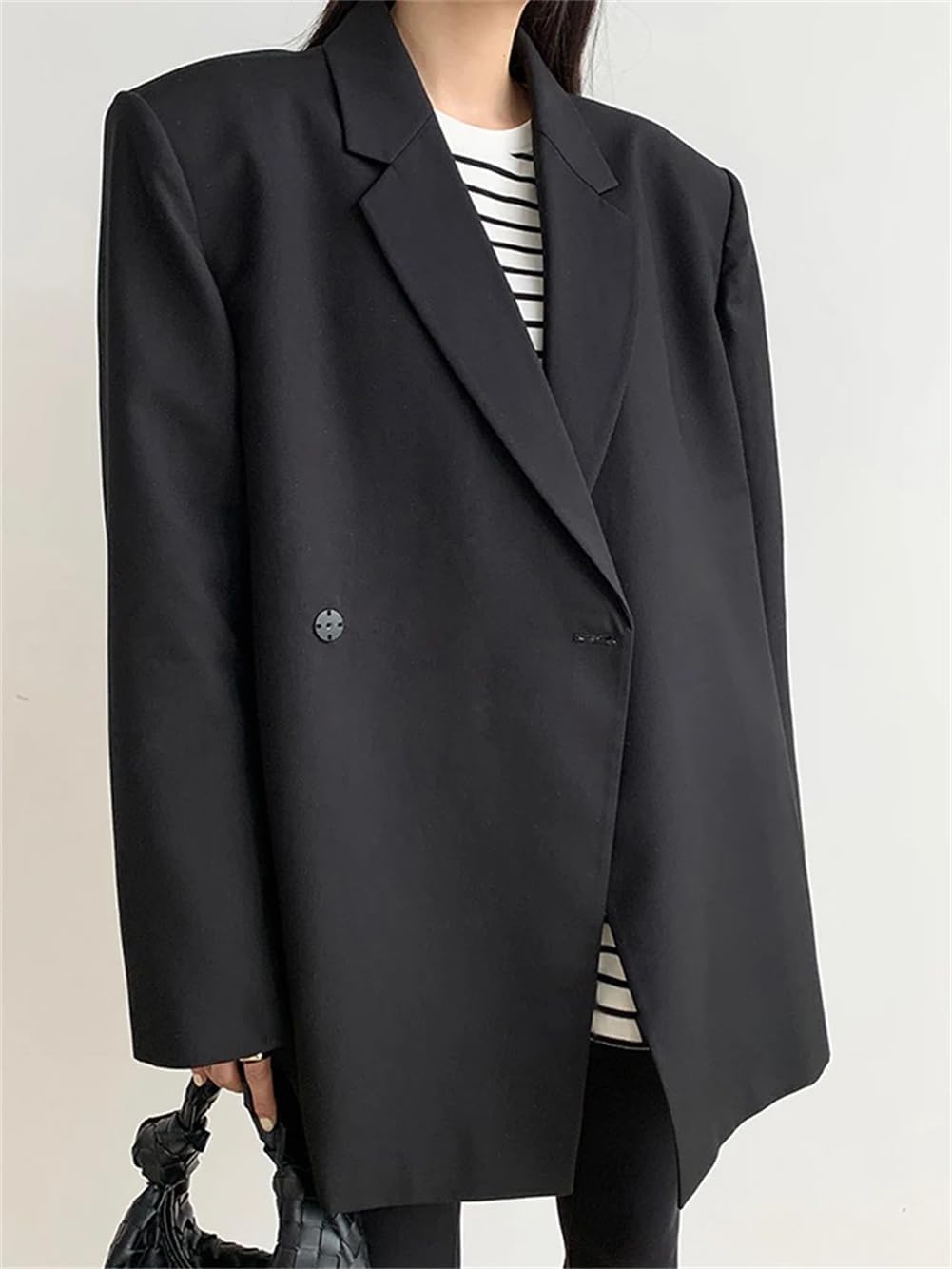 Women Solid Color Loose Oversized Casual Blazer Notched Lapel Long Sleeve Loose Fit Jacket