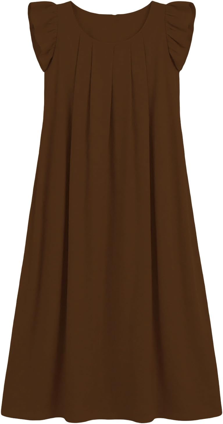 Flutter Sleeve Long Dress for Women, Summer Boho Crewneck Sleeveless Sundress 2026 Casual Resort Wear Dresses