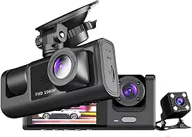 Camera Veicular Tripla 3 Lentes Full HD 1080 | Visao Noturna Frontal Interna Externa Automotiva Tela LCD' | Carro Caminhao Taxi