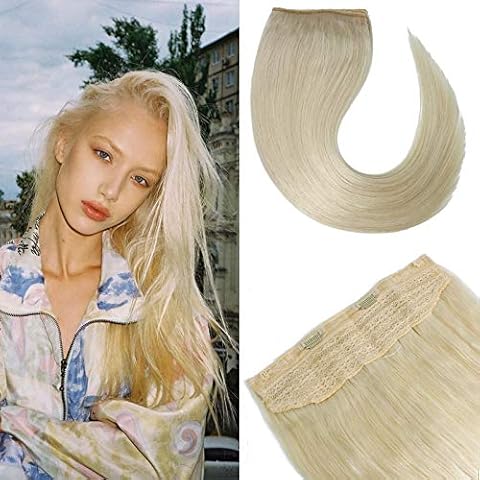 WindTouch Wire Hair Extension 16inch Solid Color Platinum Blonde #60 Remy Real Human Hair Wire Extensions 80g/Pack Invisible Hidden Secret Fishline Flip In Hair Extensions Cover