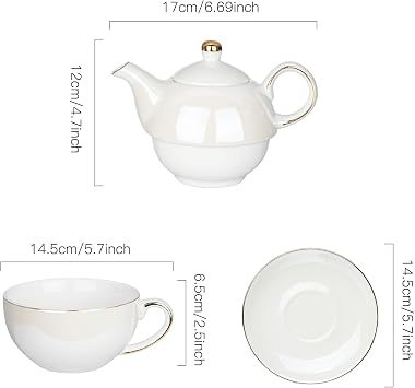 Tea for One Set, Teapot and Cup Set, Pearl White