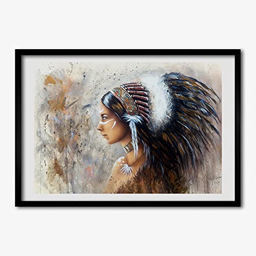 Cadre de bois 70x50 cm Tulup avec affiche de peinture indienne moderne pour salon