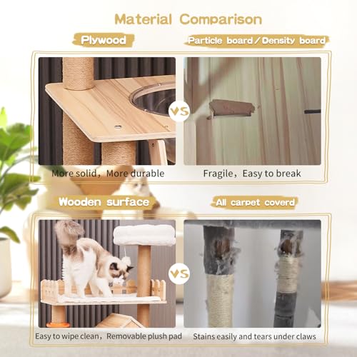 Árbol para gatos de madera moderno 60.7 pulg con rascador miniatura 3
