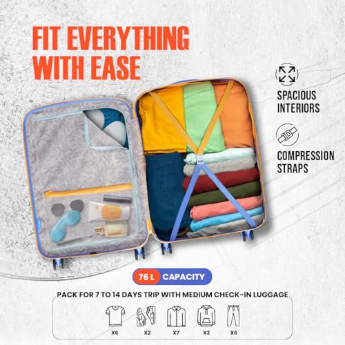 Image of Skybags Graphiq Check-in 66 cm(Medium) Polycarbonate 8 Spinner Wheels Trolley Bags for Travel Hard Case Luggage, Lightweight Bag with TSA Lock & Scratch Resistant with 5 Years Warranty (Persian Blue)