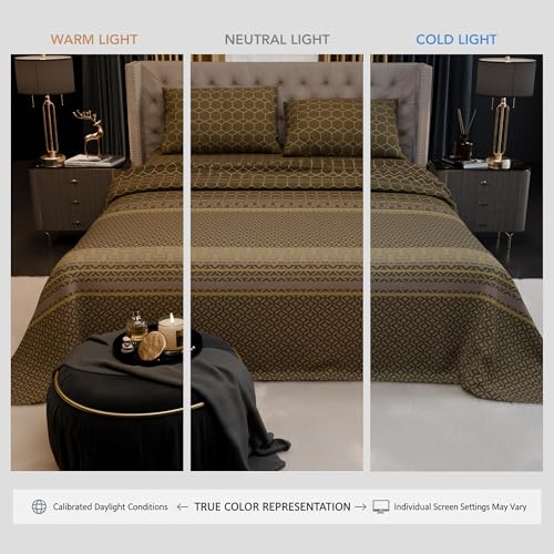 Image of Stoa Paris 100% Bamboo Cotton King Size Bedsheet with 2 Pillow Covers, 200TC Printed Bed Set, Breathable, All-Season Comfort, Aesthetic Home Decor, Imperial Grandeur - Sienna Pavilion (228cmx274cm)