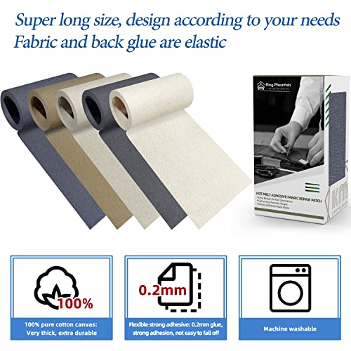 Image of KING MOUNTAIN Canvas Iron on Patch,3 inchx60 inch,Waterproof 100% Cotton Fabric Repair Patch,Used for Various Sofa,Tent,Clothes,Seats,Suitcases (Gray)
