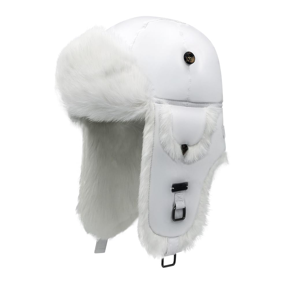 Fur Winter Trapper Hat,100% Rabbit Fur Aviator Ski Trapper Trooper Pilot Hat,Snow Eskimo Hat