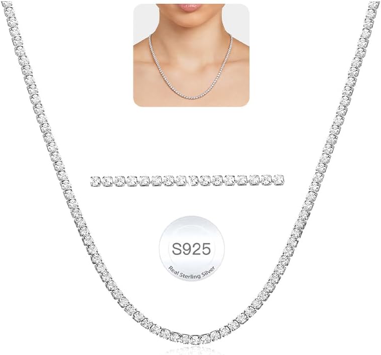 S925 Sterling Silver 2mm Tennis Chain Necklace for Women, Dainty&Non-Fading Sterling Silver Tennis Chain Ideal Choice for Pendant Jewelry Gifts 18/20/22/24 Inch