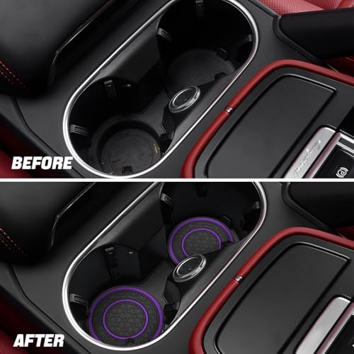 Image of Osilly Car Coasters for Cup Holder, 2.75 Inch No-Slip Anti Dust Insert Coaster, Universal Auto Waterproof Coasters Silicon Insulation Cup Mats for Woman Man, Suit for Vehicle (Black /Purple, 4PCS)