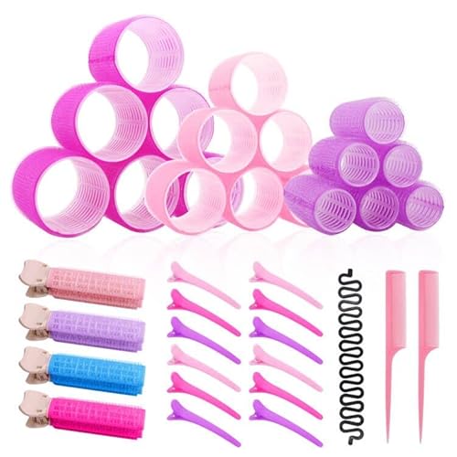 22 Pezzi Bigodini Set, Bigodini Autoadesivi Hair Rollers, Set di Rulli per Capelli con 12 Clip, Bigodini Grandi Rulli per Capelli, Rulli per Capelli, Bigodini Adesivi per Capelli Lunghi e Corti