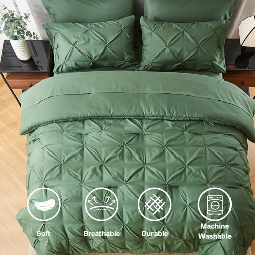 WURUIBO Comforter Set King Size, DarkGreen 7 Pieces Bed in a Bag, Ultra Soft Bedding Set, Bed Set for All Seasons, Bed in a Bag with Comforter, Flat Sheet, Fitted Sheet, Pillowcases, Pillow Shams