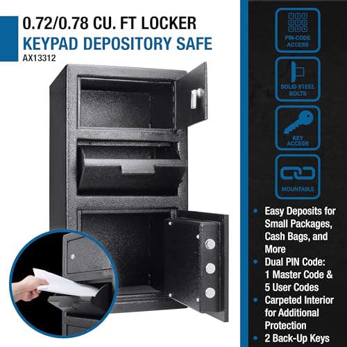 Barska Advanced Digital Keypad Compact Depository Drop Safe with Master Code + 5 Codes & Dual User Mode, Black, 0.72/0.78 Cubic Ft thumbnail 2