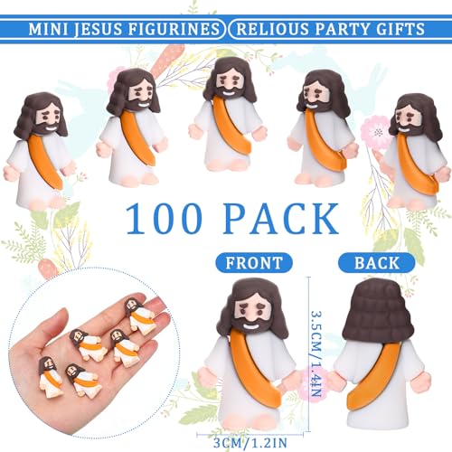 Barydat 100 Pcs Mini Jesus Figurines Bulk Little Jesus Figures to Hide and Seek Pocket Tiny Christ Savior Toy Religious Party Favors for Easter Church Sunday School Craft Baptism Gift(Orange) - Thumbnail 2