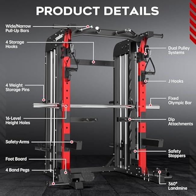 Pooboo Multi-Functional Machine Power Cage, 2000LB Squat Rack, LAT-Pull Down System, Dual Pulley Cable Crossover System, Home Gym Workout Machine with Strength Training Attachments