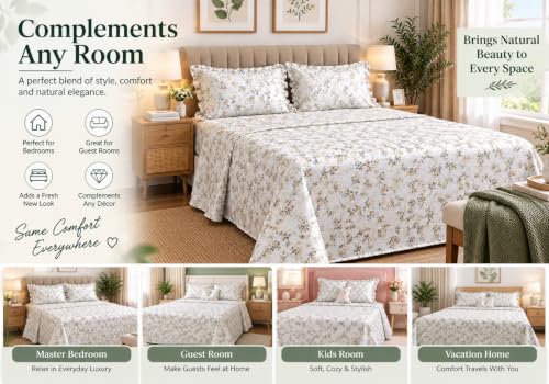 Image of Cottington Lane Pure Cotton King Bedsheet with 2 Pillow Covers | Soft & Breathable Floral Print Bedding Set | Verdant Bliss Design | King Bed Size Bedsheet