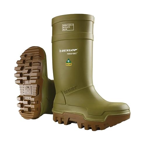 DUNLOP Protective Footwear, Purofort Thermo+ Full Safety, 100% Waterproof Purofort Material, Lightweight and Durable Protective Footwear, Slip-Resistant, E662843.11, Size 11 US, Green/Brown - 11