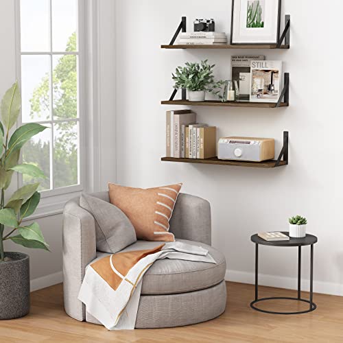 Floating Shelves 24 Inch Long For Wall Set Of 3, Rustic Wood Floating Bookshelf For Bedroom, Large Wall Mounted Storage Shelves For Kitchen Bathroom Laundry Living Room Tv Books (Dark Brown) #TOP3