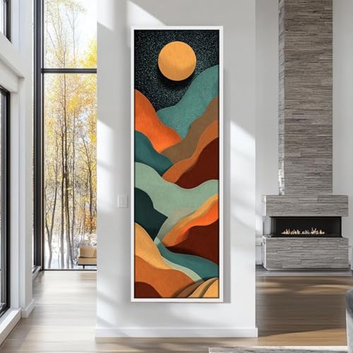 Tableau sur toile haute pour habiller un mur étroit et redynamiser une pièce au plafond bas