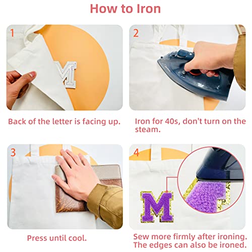 Jongdari Letter Patches Varsity Chenille Iron On Letters Patchs For Clothing, 4Pcs English Letter E With Gold Glitters Border, Alphabet Sewing Appliques (White E) #TOP4