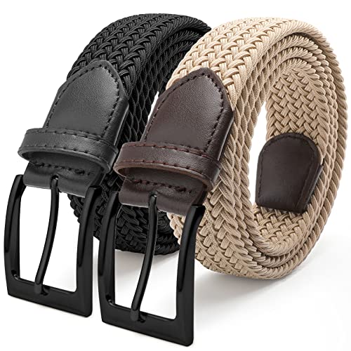 FAIRWIN Men's Stretch Belt - 2 Pack Braided Design for Golf, Work & Casual Wear, Comfortable Elastic Waist Belt for Men