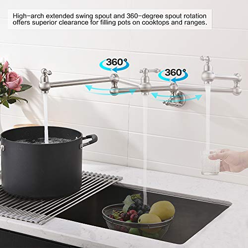 Brushed Nickel Wall Mount Pot Filler Faucet-Bokaiya Stainless Steel Stove Pot Filler Commercial Wall Mount Kitchen Sink Faucet Folding Stretchable With Single Hole Two Handles #TOP4