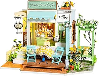 Rolife DIY 3D Wooden Miniature Dolls House Kits to Build for Teens Adults Doll House Craft Gifts for Kids, Flowery Sweets & Teas Shop