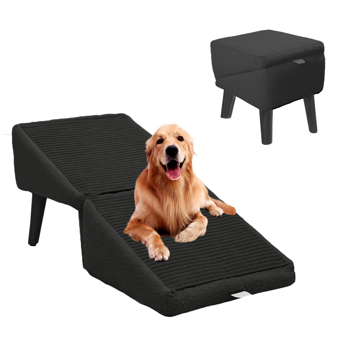 xinwanhong Dog Steps Pet Stairs Pet Ramp Wooden Lightweight and Folding Dog Stairs, Non-Slip Dog Ramp for Small Dogs and Kitten, Stability and Safety for Pets For Bed, Couch, and Vehicle,Black