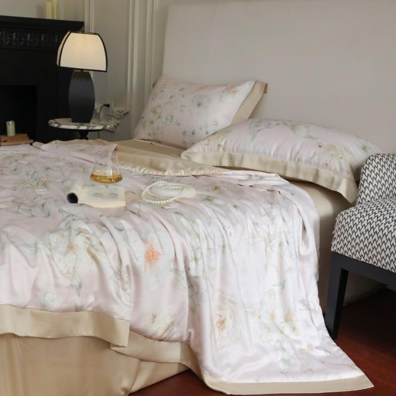 100% Tencel™ Lyocell & Silk Air Quilt – Ultra Soft, Lightweight & Breathable Summer Comforter – Silky Smooth, Cooling, Moisture-Wicking, Ideal for Hot Sleepers (D)