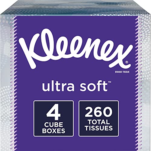 Image of Kleenex Ultra Soft Facial Tissues, 4 Cube Boxes, 65 Tissues per Box (260 Total Tissues)