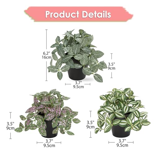 Small Artificial Plants Indoor in Pot Set of 3 Decorative Fake Plants Realistic Faux Plant Potted for Home Aesthetic Living Room Bathroom Desk Shelf Office Decoration - Image 2
