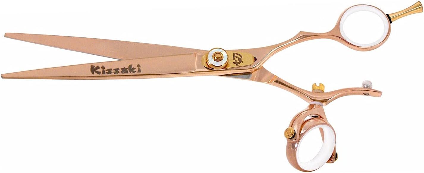Kissaki Hair Scissors Gokatana 7.0 inches Double Swivel Rose Gold W Titanium Hair Cutting Shears