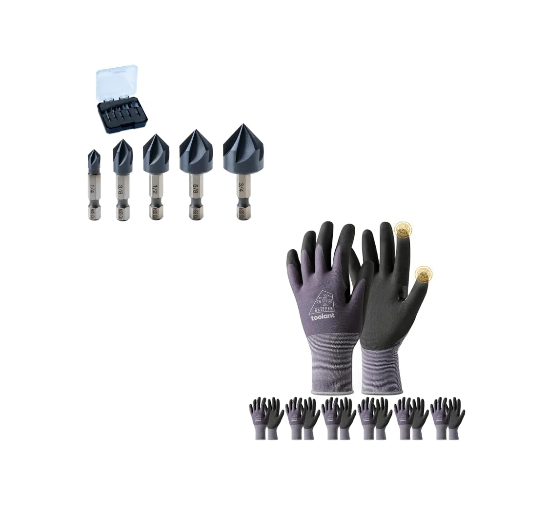 Noir-Ti Cobalt Countersink Drill Bit Set(Pro) & Work Gloves for Men - Size Large