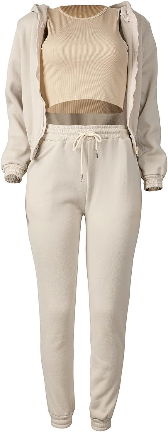 Ensemble Pantalons de survêtement et Sweat pour Femmes, Ensemble de Costumes de Sport décontractés survêtement à Capuche survêtement de Jogging 3 pièces