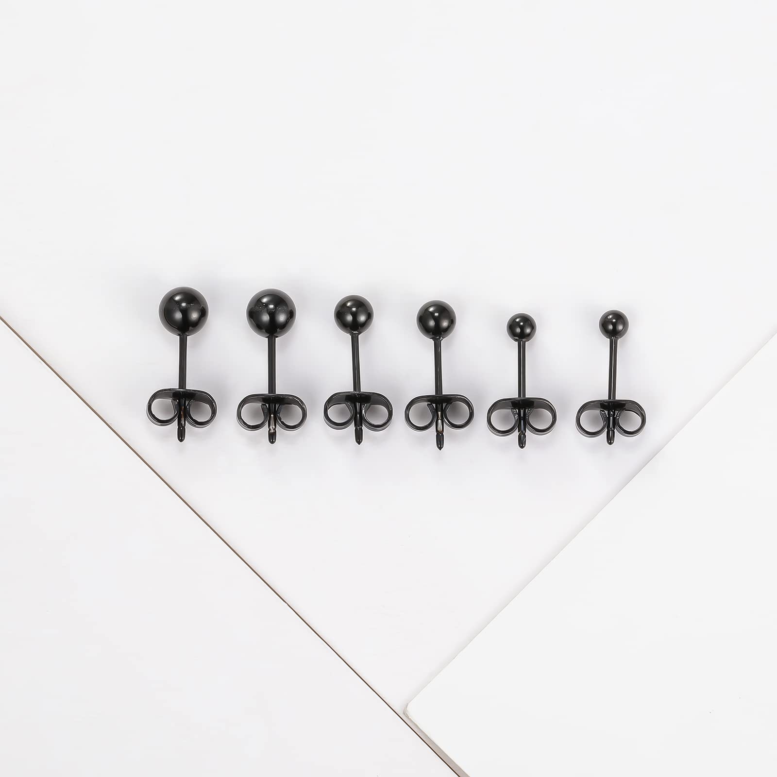 Aretes de bola de titanio, hipoalergénicos, para mujeres y hombres, orejas sensibles, color negro, 0.118 in, 0.157 in, 0.197 in, parte trasera de titanio, Titanio, No es una piedra preciosa 5