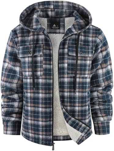zitysport Hemdjacke Herren Hemd Sherpa Fleece Kariert Gefüttert Kapuzenpullover Fleecefutter Mantel Winter Jacke mit Taschen Flanellhemd Kariertes Männer Sweatjacke mit Kapuze