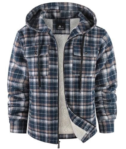 SCODI Men's Flannel Shirt Jacket Fleece Sherpa Lined Plaid Jackets Coat Full Zip Up Hoodie Winter Outwear