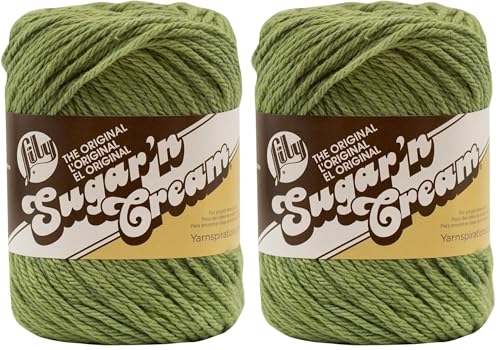 Image of Lily Sugar 'N Cream The Original Solid Yarn, 2.5oz, Medium 4 Gauge, 100% Cotton - Sage Green - Machine Wash & Dry (Pack of 2)